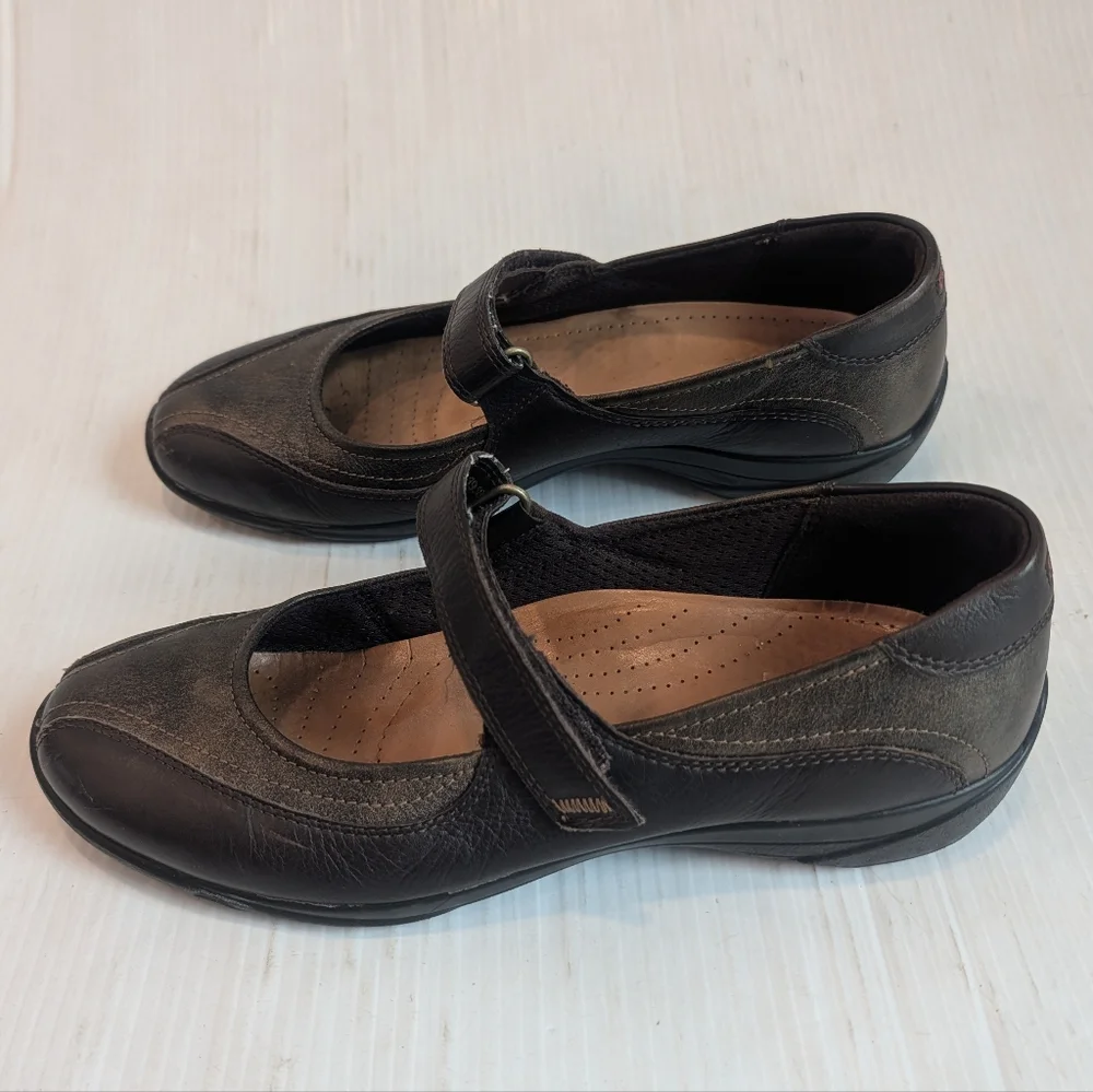 ECCO Women's Dark Brown Leather Mary Jane Flats Loafers Size 39